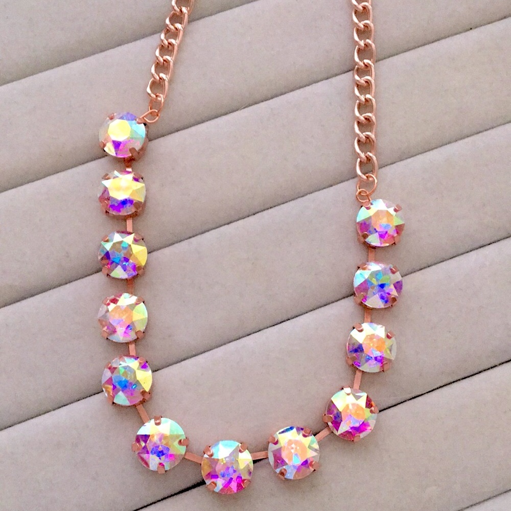 Aurora Borealis + Rose Gold Crystal Tennis Necklace